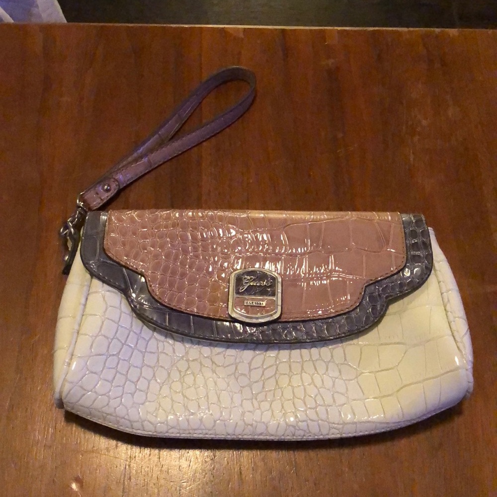 Tan, taupe and cream Guess clutch
